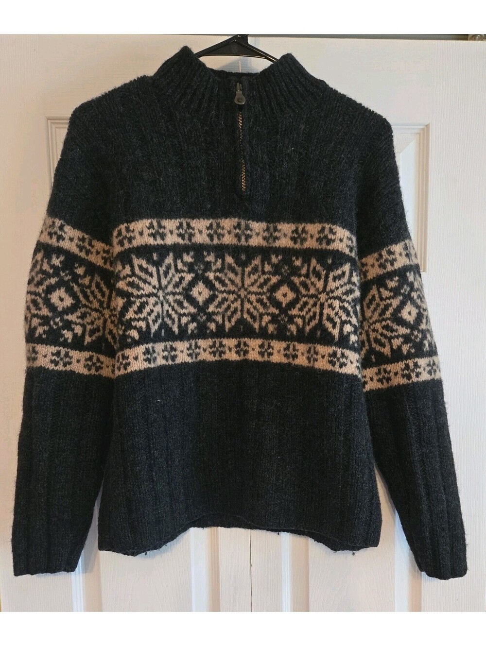 Vtg Lands End Quarter Zip 100% Wool Fair Isle Nordic Knit Sweater Womens Sz M